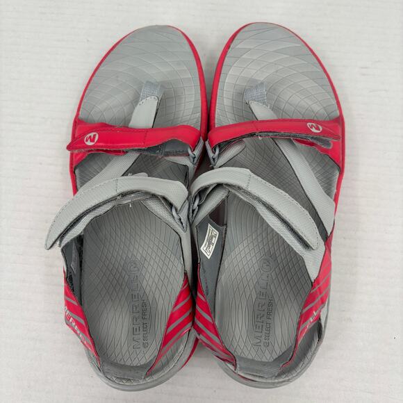 Merrell Sandals Womens Size 7 Gray Red Adjustable Straps Toe Post Comfort - Picture 3 of 10